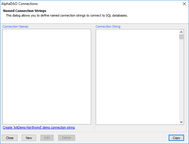 The AlphaDAO Connections Dialog.